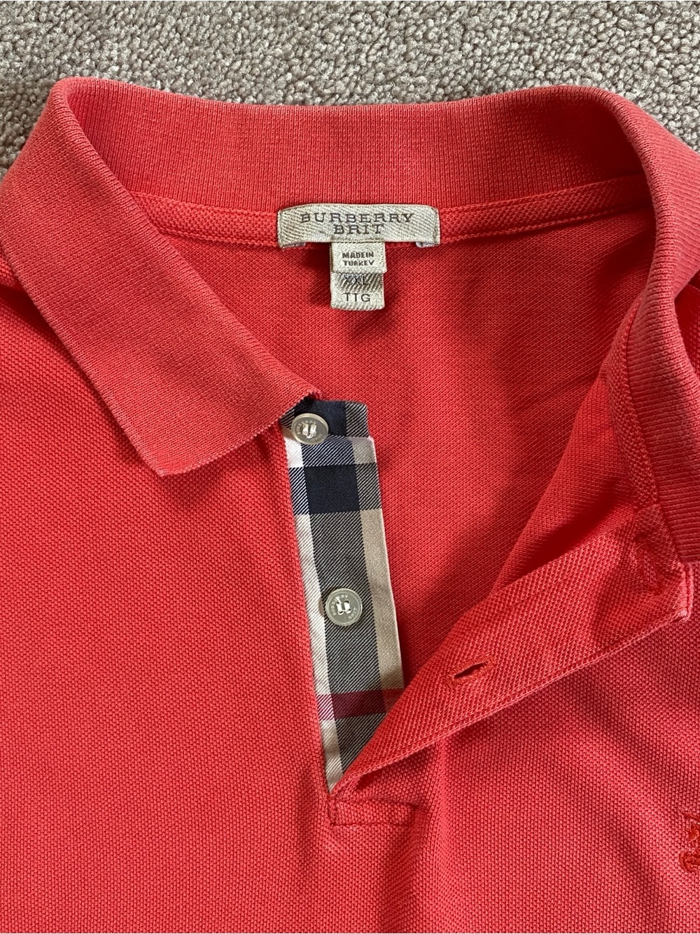 Burberry Brit Polo Shirt Orange Nova Check Trim Short Sleeve Cotton Men’s XXL